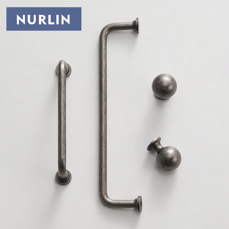 Drawer Pull Gold - Nurlin Solid Brass Antique Silver Round