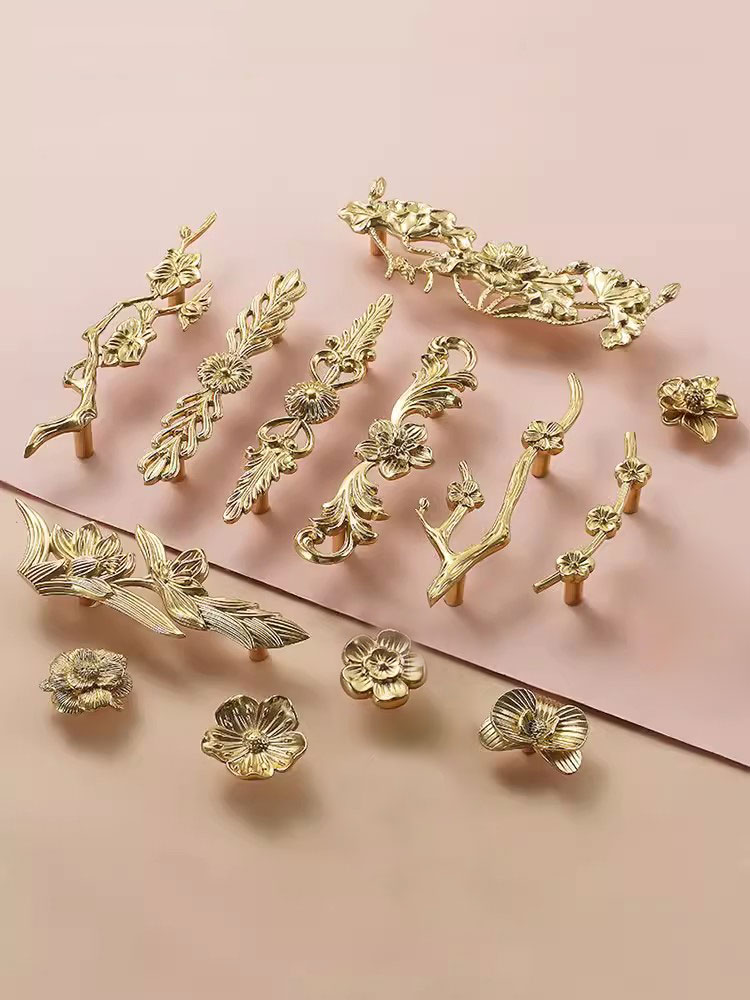 Drawer Pull Gold - 1 PC Brass Flower shaped Creative