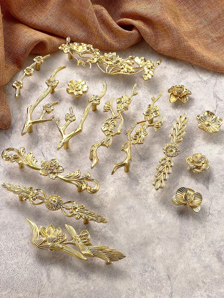 1 PC Brass Flower shaped Creat - Drawer Pull Gold recension och pris